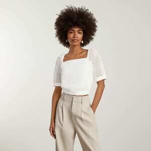 Everlane The Eyelet Puff Sleeve Top White Base - Size M